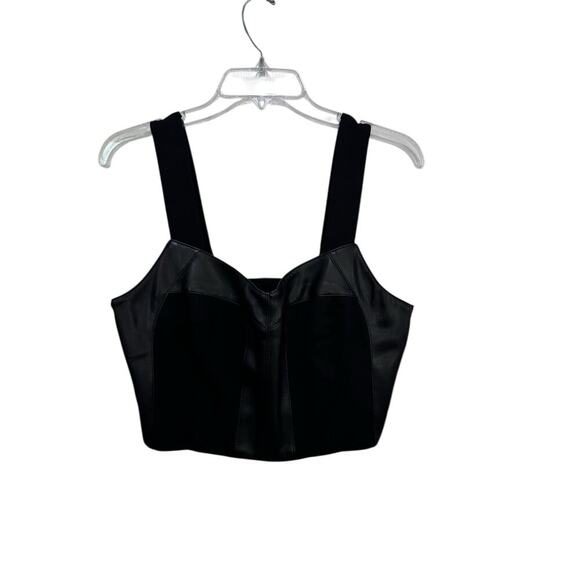 CAbi #4577 Women's Jet Black Bralette Faux Leather Ponte Knit Stretch Top Size M - Picture 4 of 10